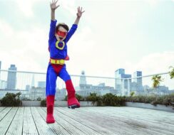 super kid jumping that needs braces